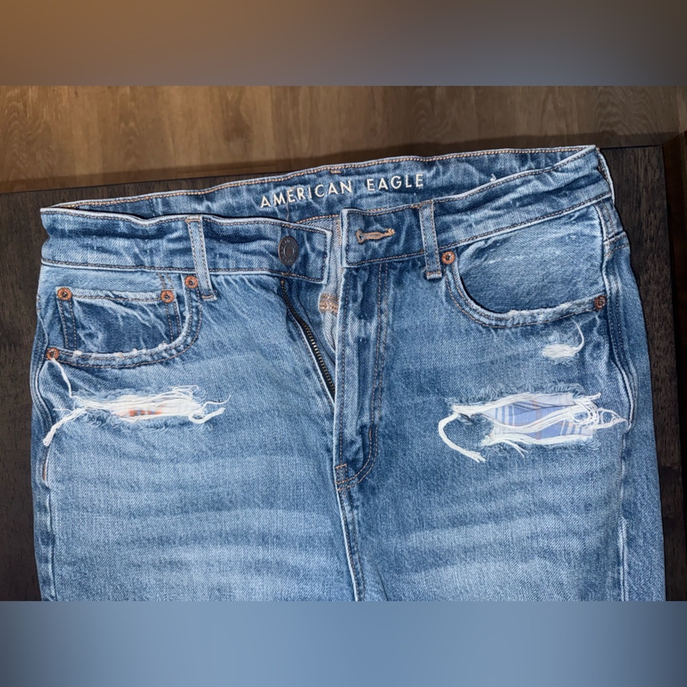 American Eagle Outfitters Men's Light Blue Ripped Skinny Jeans